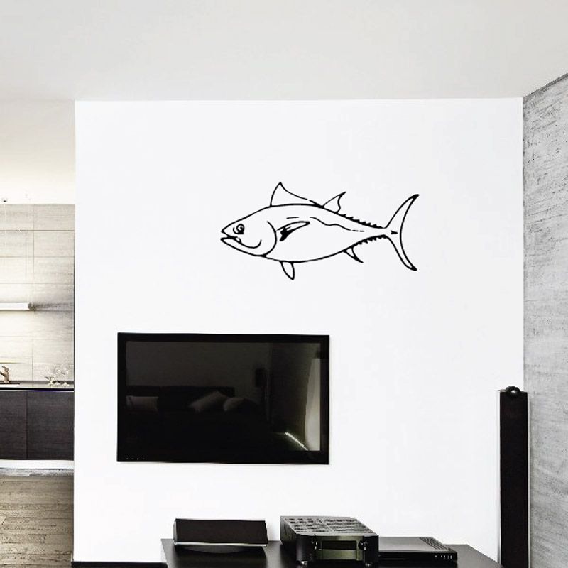 Tuna fish vinyl wall decal with black outline on white background