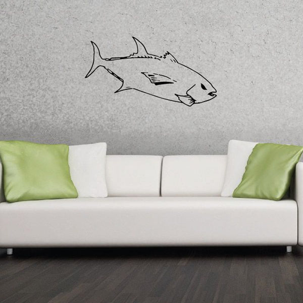 Tuna fish wall decal, vinyl outline of a tuna with open mouth and fin details