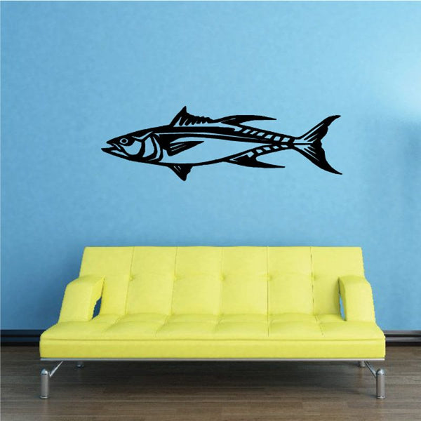 Tuna fish vinyl wall decal with black outline and striped body