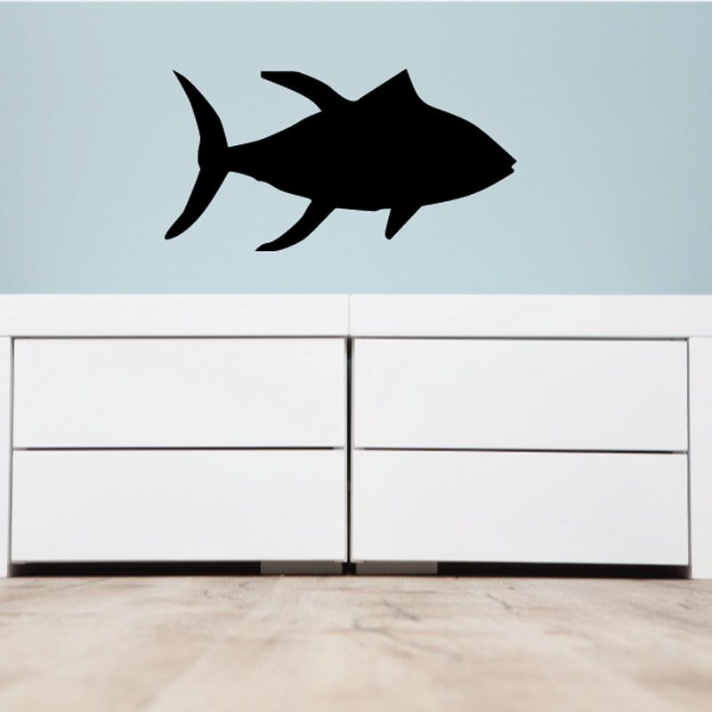 Vinyl tuna wall decal with black fish silhouette
