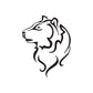 Wolf head decal with black outline and white fill, side profile.