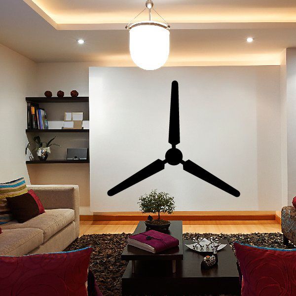 Turbine blades wall decal, black three-blade fan silhouette