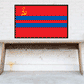 Turkmenistan flag sticker, red with blue stripes and yellow star over Soviet-style emblem