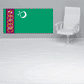 Turkmenistan flag sticker with green field, emblem, crescent and stars, and red vertical strip