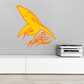 Orange and yellow flame shark sticker with stylized fins and teeth