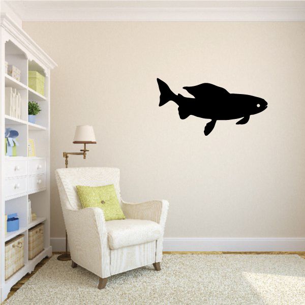 Dark brown trout fish wall decal, facing right with open mouth and fins.