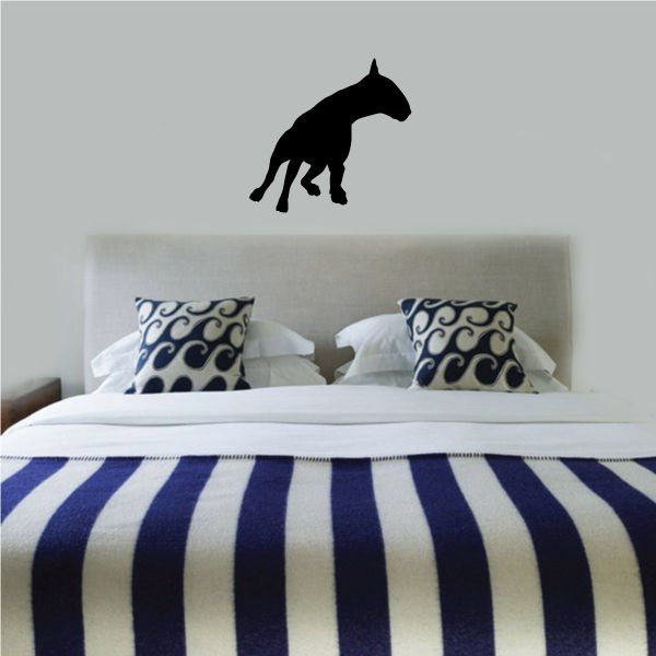 Black bull terrier turning wall decal sticker, side profile