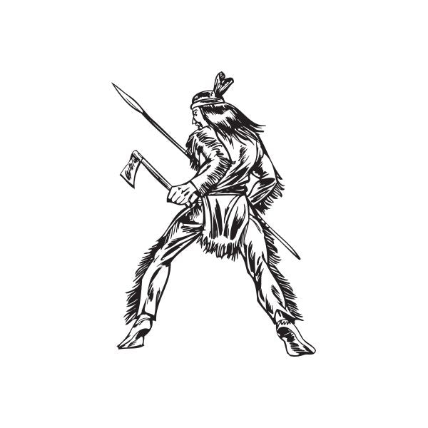 Native American warrior decal of a standing figure holding a long sword, feather headdress