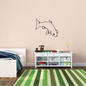 Turning rainbow trout wall decal, black outline with white highlights