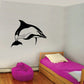Striped dolphin wall decal, black and white silhouette with outlined lines