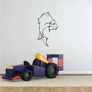 Trout fish wall decal, line-art illustration of a swimming trout face