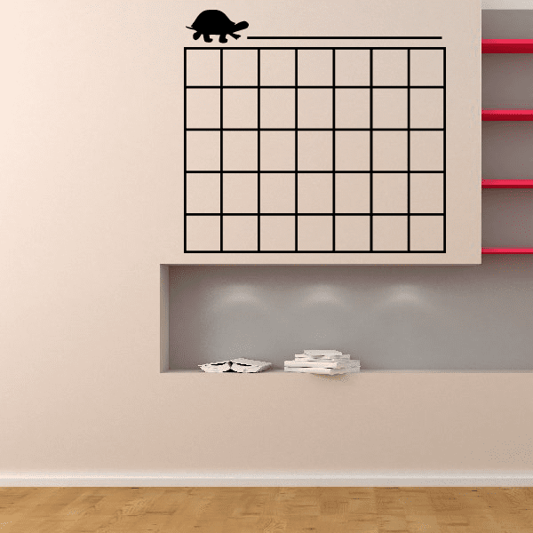 Wall decal monthly calendar with black grid and turtle top icon