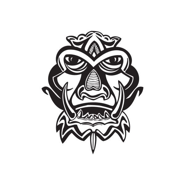 Tusked tiki decal with black tribal face design