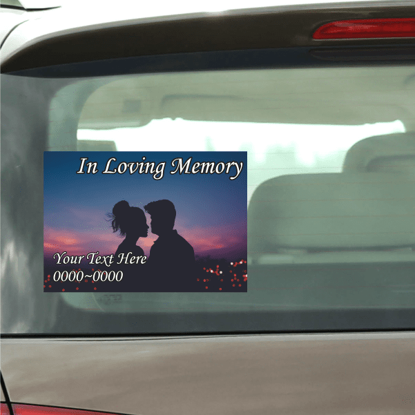 Memorial couple custom sticker with “In Loving Memory” and dark silhouettes