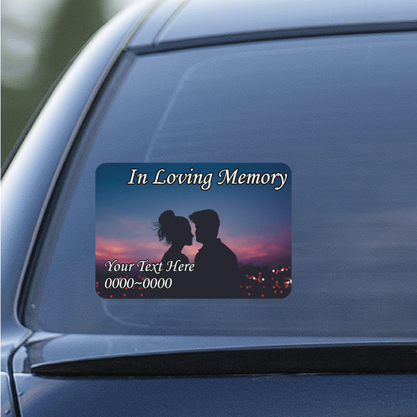 Memorial sticker: In Loving Memory with couple silhouettes for window.