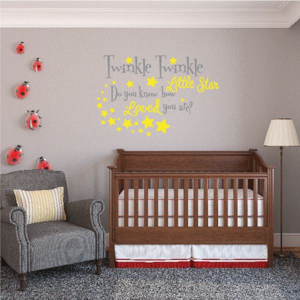 Twinkle twinkle little star printed wall decal with yellow stars and text