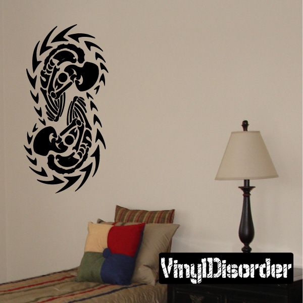 Black skeleton-style wall decal with ornate tribal design