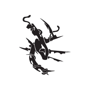 Black vinyl wall decal with dynamic person silhouette holding a raised weapon