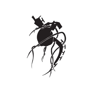 Black twisted metal wall decal featuring a stylized mechanical figure with curved parts