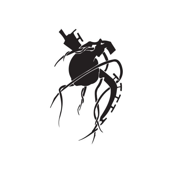 Black twisted metal wall decal featuring a stylized mechanical figure with curved parts