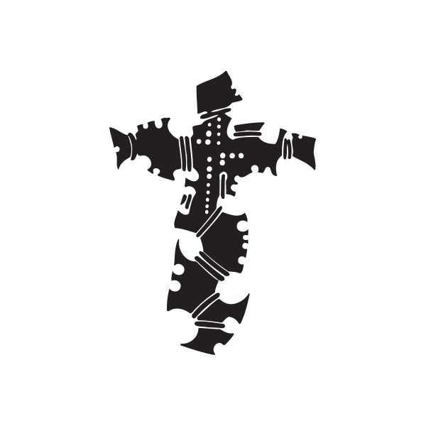 Black gear cross vinyl wall decal with bolt and rivet details