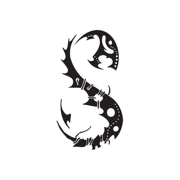 Black yin-yang style vinyl wall decal with decorative dot accents and curved shapes