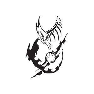Black flame-style skull vinyl wall decal with a ball
