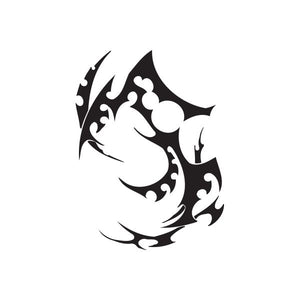 Black twisted tribal wall decal with swirling horned mask design