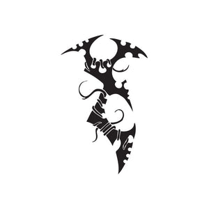 Black devil face wall decal with flames and curly horns