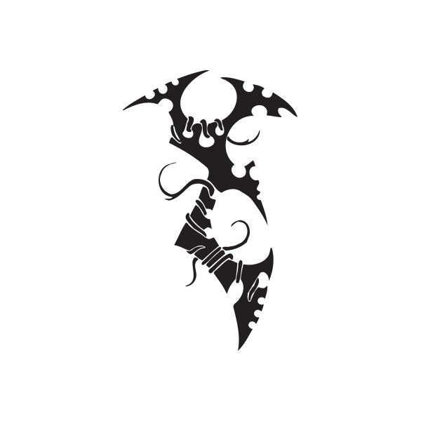 Black devil face wall decal with flames and curly horns