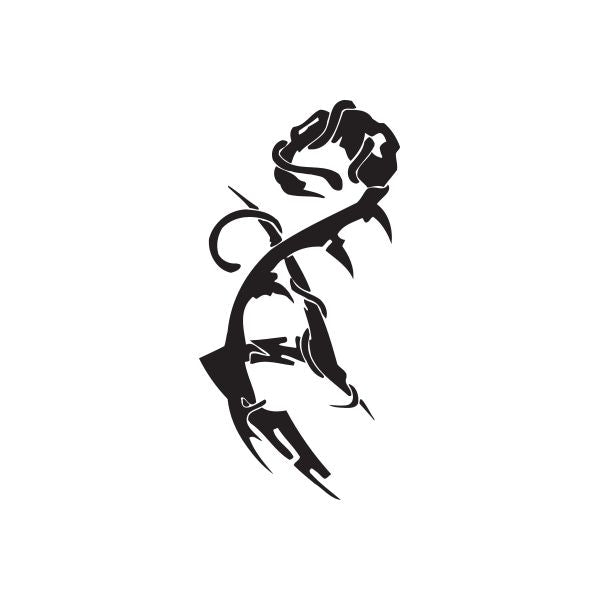 Black vinyl wall decal silhouette of a twisted figure with swirl and raised arm