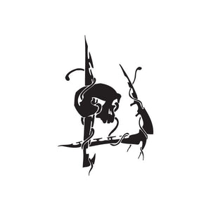 Black vinyl wall decal with two character silhouettes and weapons