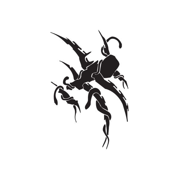 Vinyl wall decal with black stylized armored figure in dynamic pose