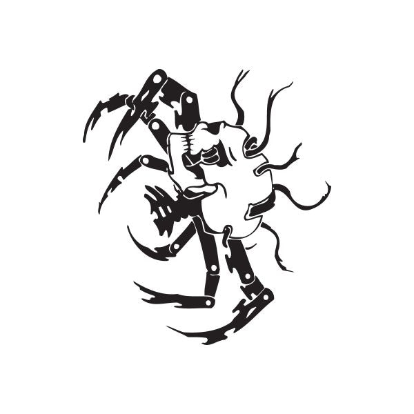 Black vinyl wall decal of a stylized armored skull figure with chains