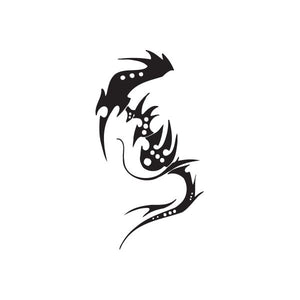Black tribal dragon vinyl wall decal with flame-like details