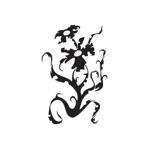 Black twisted-metal style vinyl decal with ornate swirling emblem