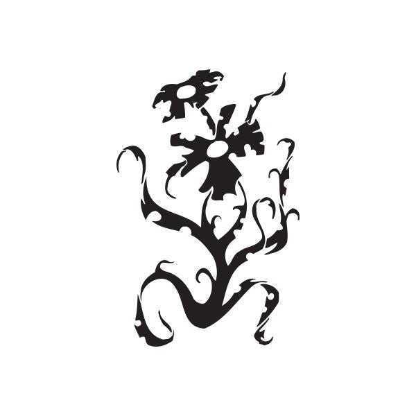 Black twisted-metal style vinyl decal with ornate swirling emblem