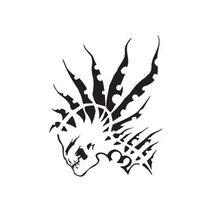 Vinyl wall decal featuring black skull and flame graphic