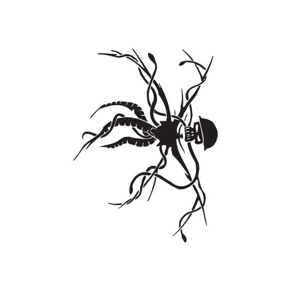 Black abstract insect-style wall decal with curled antennae