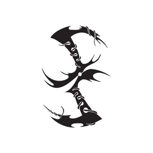 Black stylized face wall decal with angular lines and curved shapes
