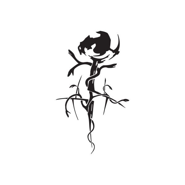 Twisted Metal wall decal, black stylized character silhouette with weapon.