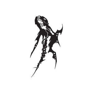 Black vinyl wall decal of a stylized horned figure in profile