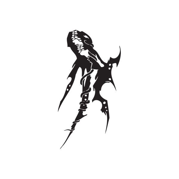 Black vinyl wall decal of a stylized horned figure in profile