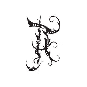 Black twisted metal-style vinyl wall decal with swirl character silhouette