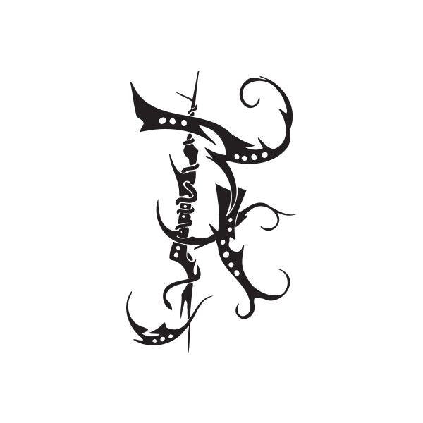 Black twisted metal-style vinyl wall decal with swirl character silhouette