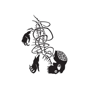 Vinyl wall decal featuring a black anime-style warrior silhouette with glyph symbols