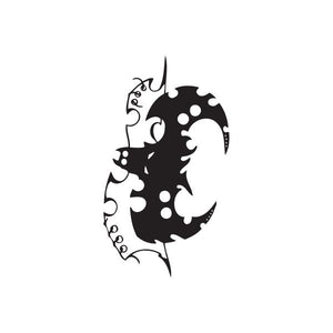 Black twisted metal style wall decal silhouette with curled face profile and dots