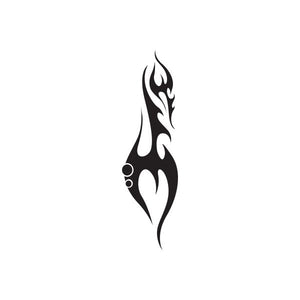 Black stylized flame vinyl wall decal with small circular accents