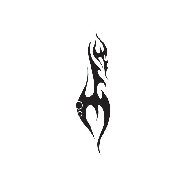 Black stylized flame vinyl wall decal with small circular accents