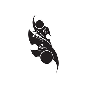 Black stylized metal figure vinyl wall decal with horned helmet and flame shapes